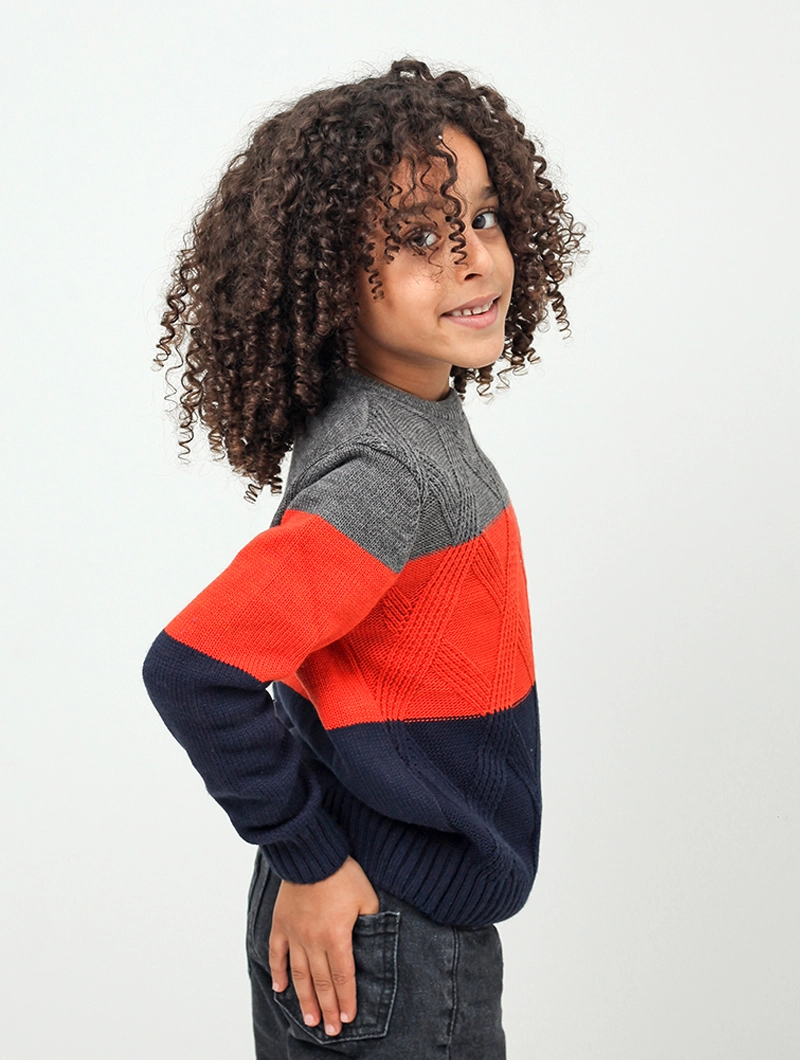 Pull colorblock rayé garçon